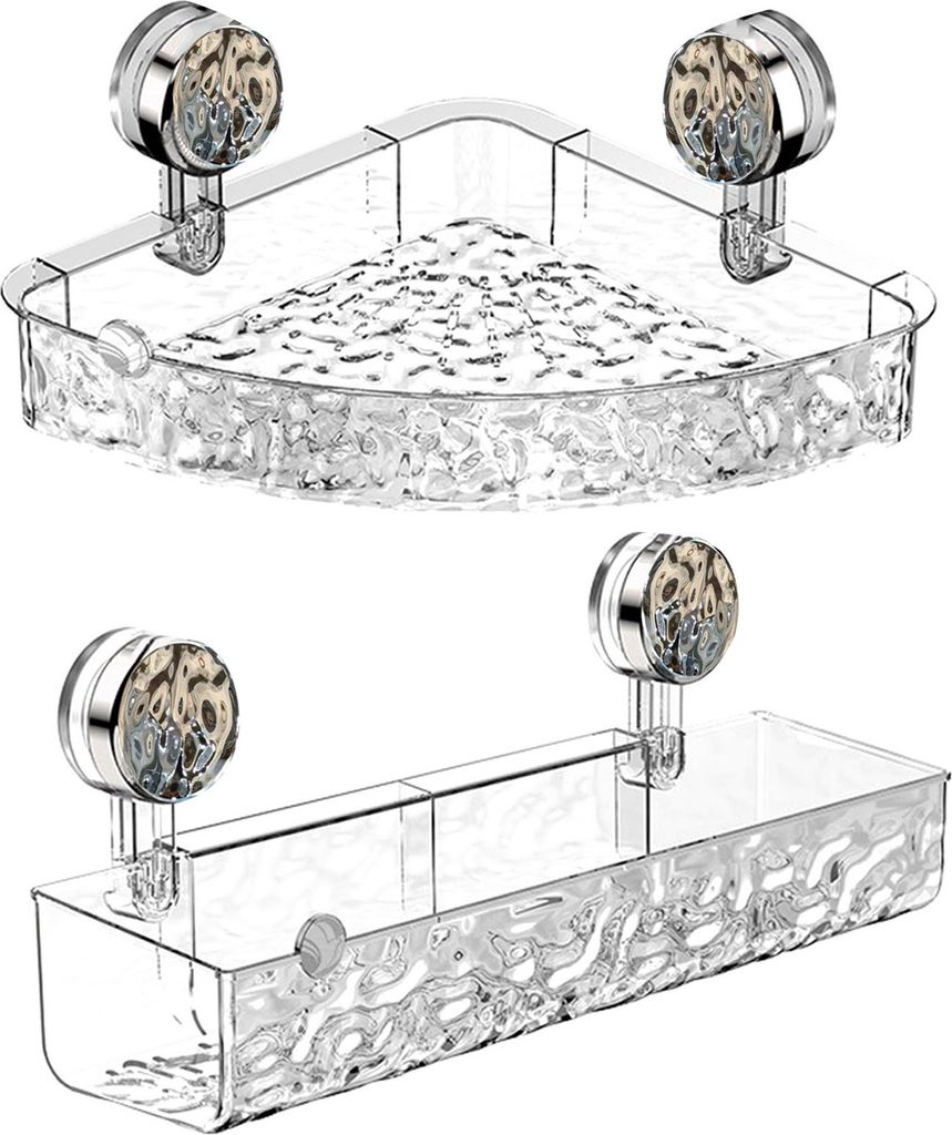 Eckregal für Badezimmer, transparent, dreieckig, dick, stanzfrei, rutschfest, starke Saugkraft, hohe Tragfähigkeit, Dusch-Aufbewahrungs-Organizer