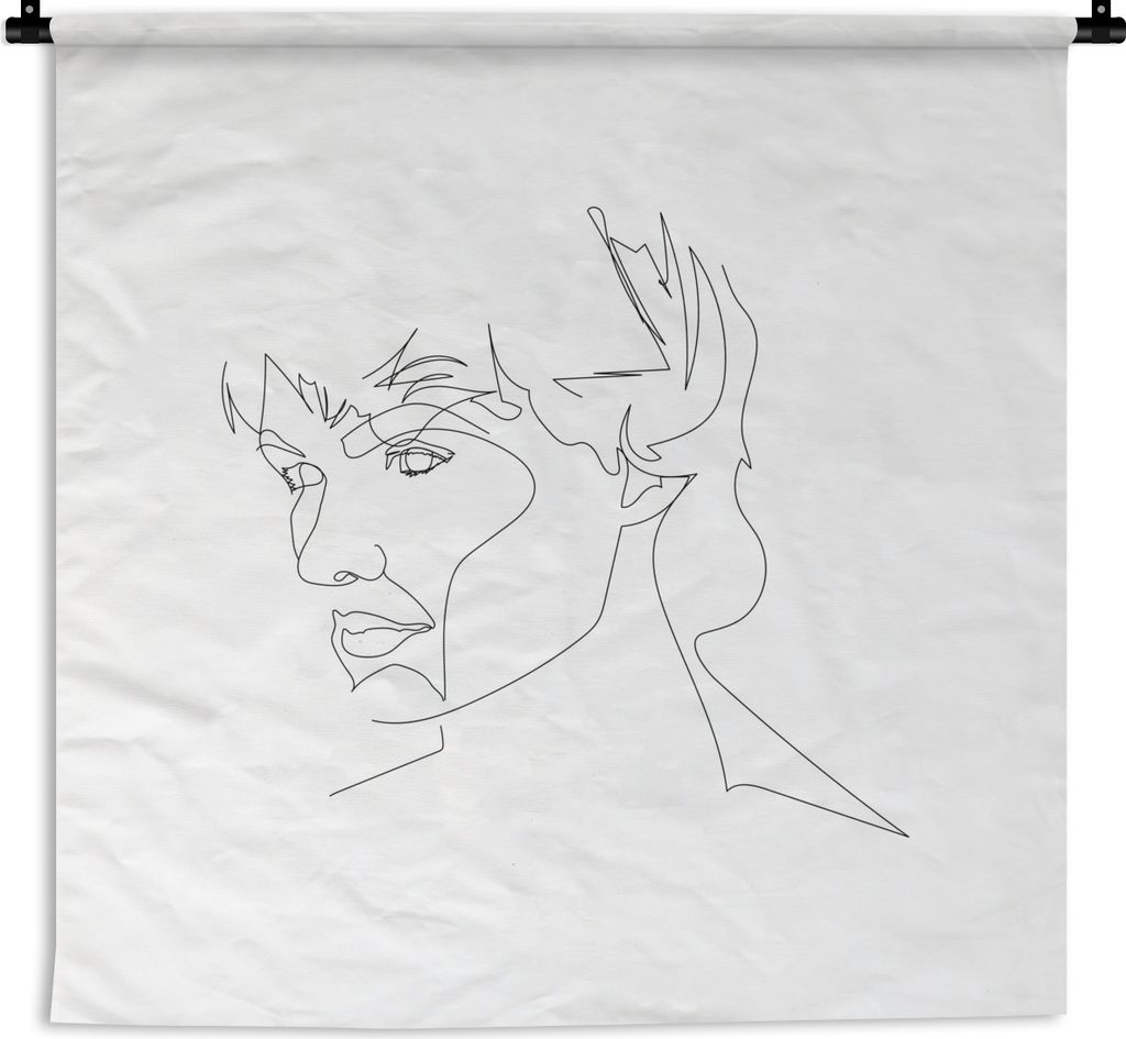 MuchoWow Wandteppich Wandbehang Männer - Gesicht - Schwarz - Weiß 120x120 cm Tapisserie Dekoration Wandtuch - Modern - Baumwollgewebe
