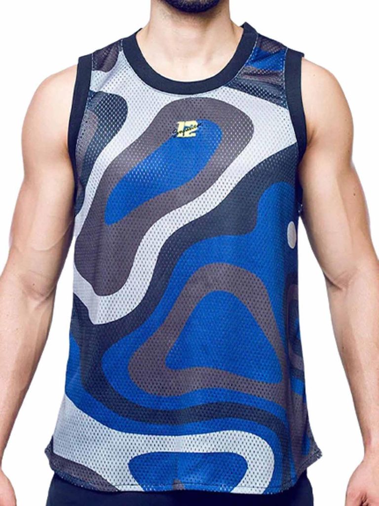 Supawear Mesh Jersey Tank Top Blue Print Combo L