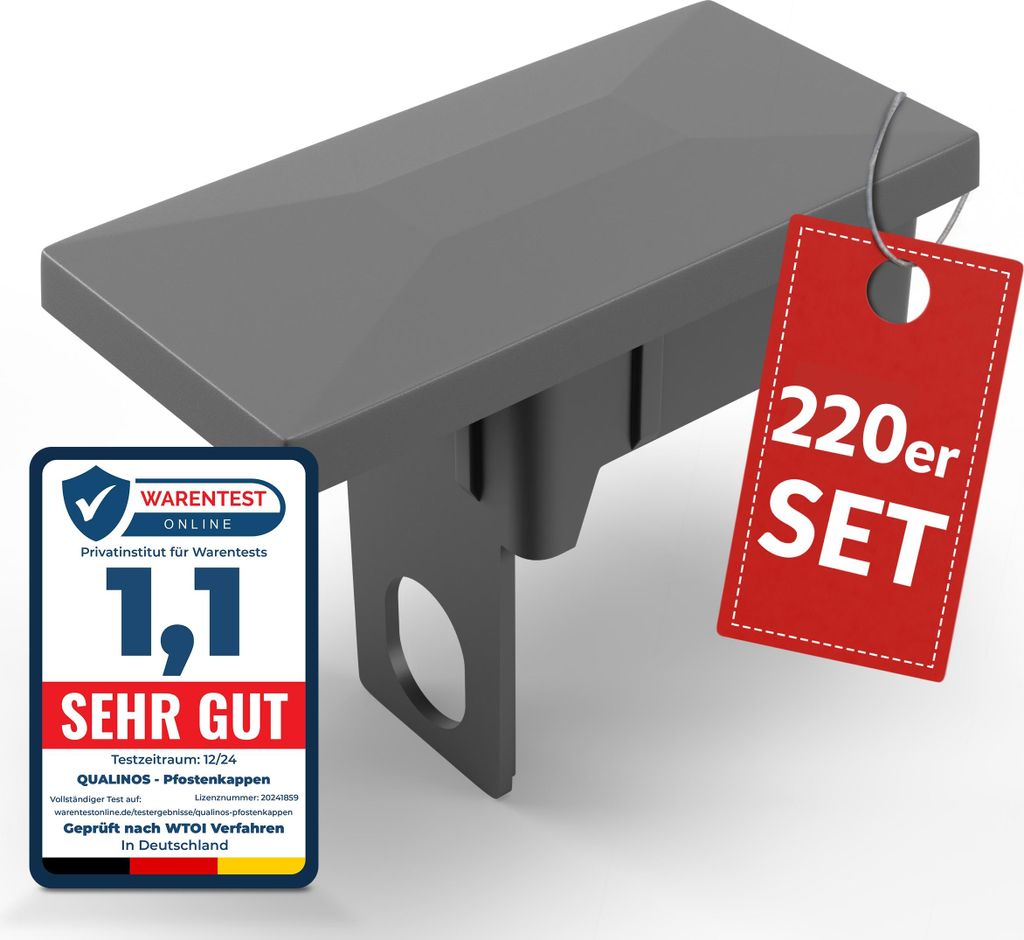 Qualinos Pfostenkappen 60x40 mm mit Sicherungssteg Silber 9006 (220 Stück) – für Doppelstabmattenzaun