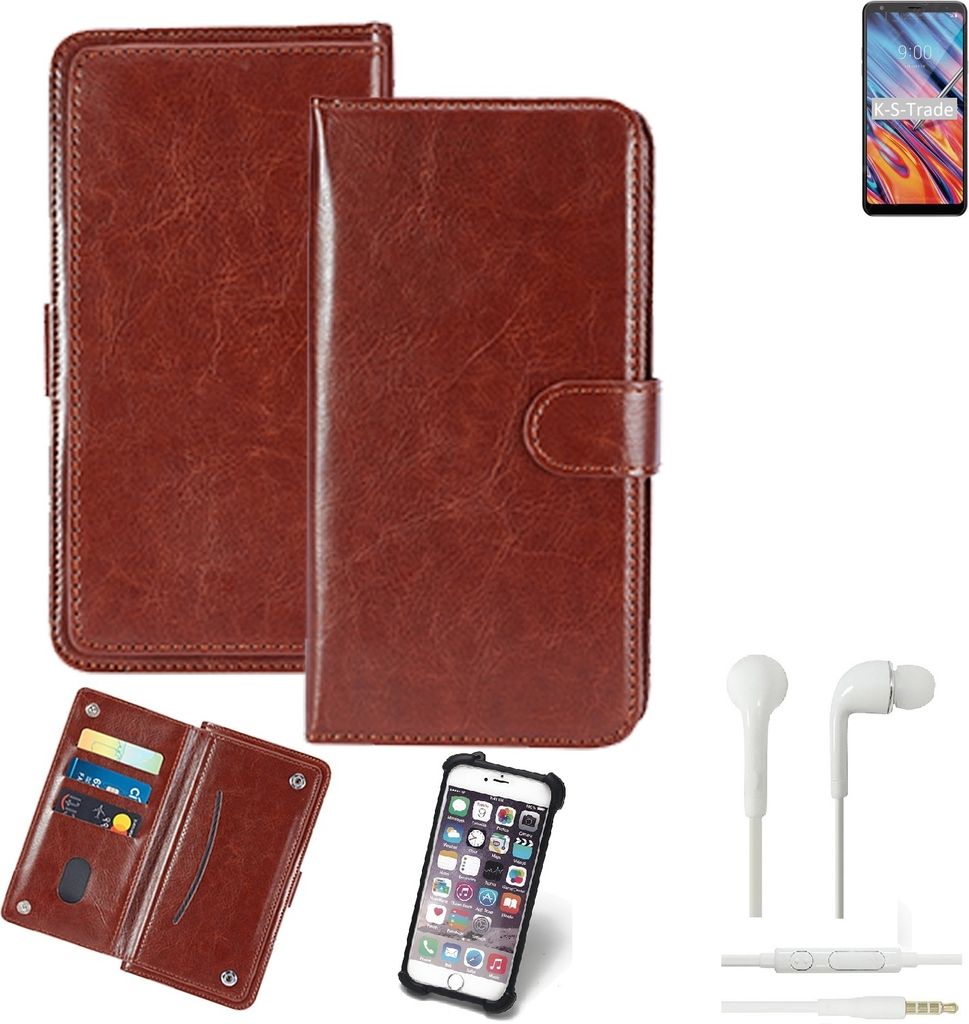 K-S-Trade 360° Hülle kompatibel mit LG Electronics Stylo 5x inkl. Headphones braun Kunstleder Case BookCase WalletCase Kunstlederederhülle