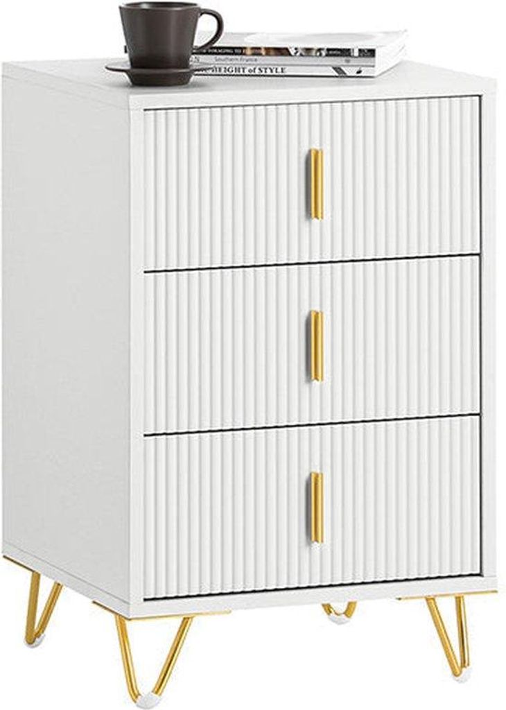 Elegante Salontafel aus Holz, 40cm x 63cm x 40cm, elegant weiß mit goldenen Griffe