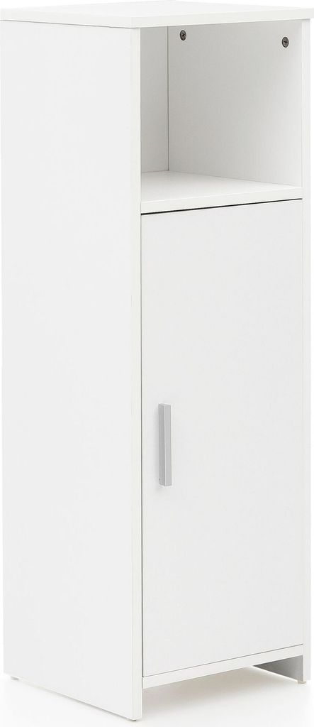 Badschrank 30 x 95,5 x 30 cm weiß Holz mit Tür und Ablagefach | Kleiner Bad-Schrank Beistellschrank stehend | Badregal schmal freistehend Badezim...