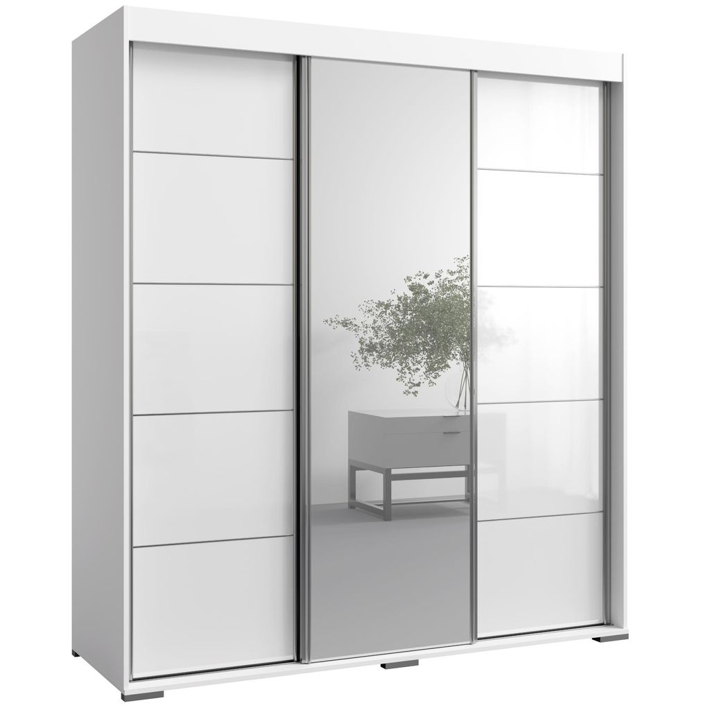 Kleiderschrank zum Schlafzimmer für Kleidung mit Spiegel, Höhe: 200cm, Breite: 180 cm, Weiß