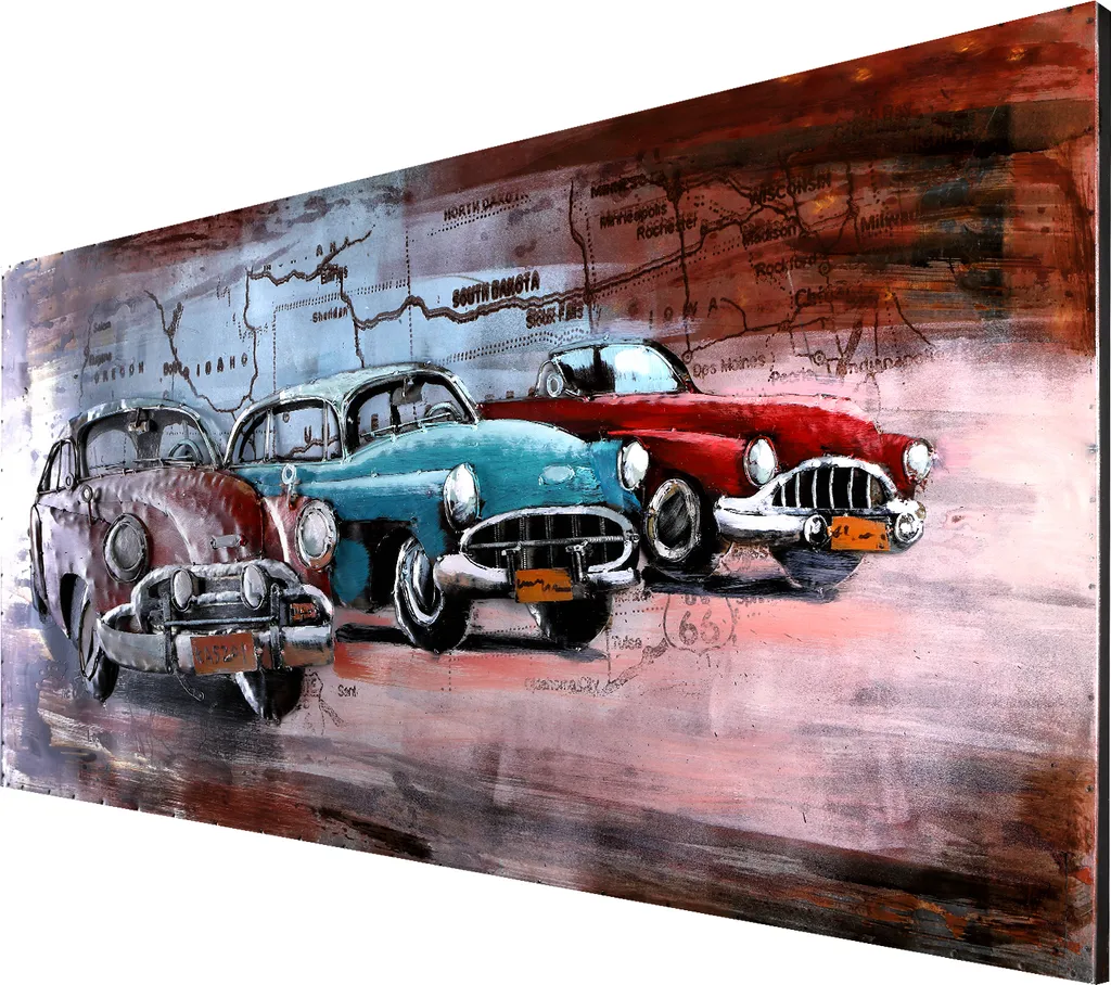 Décoration murale métal relief 3D Cadillac fait main grand format XL