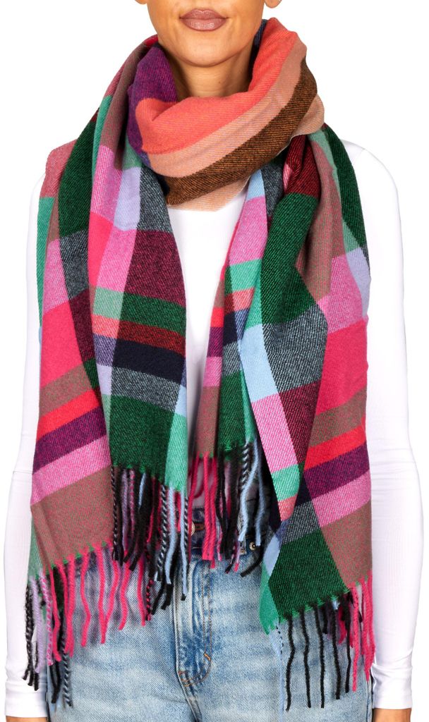 BRUBAKER Cashmirillo Schal für Damen und Herren - Pink, Rosa & Blau Kariert - 70 x 200 cm - Warm & Kuschelig - Damenschal mit weichem Kaschmir-Gef...