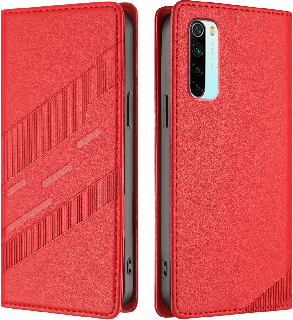 Hülle für Xiaomi Redmi Note 8, Kunstleder Brieftaschen Handyhülle mit Kartenfach und Standfunktion Rot