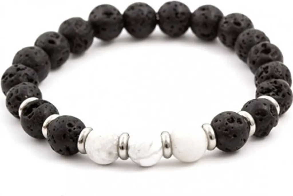 Bracelet en pierres naturelles de 17 cm - Duo Lave et Howlite MINK52