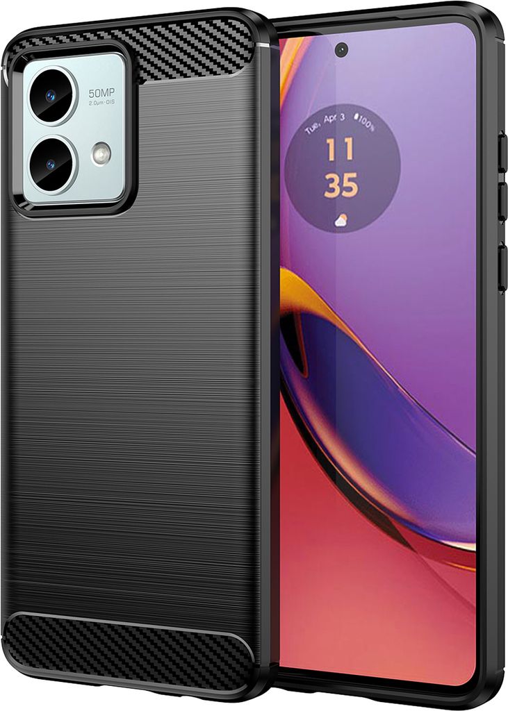 Moto G84 Hülle, Carbon-Faser TPU Silikon Stoßfest Schutzhülle für Motorola Moto G84 Schwarz