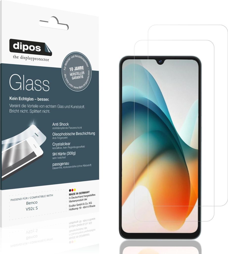 2x Schutzfolie für Benco V92c S - Anti-Shock 9H Folie dipos Glass Kunststoffglas