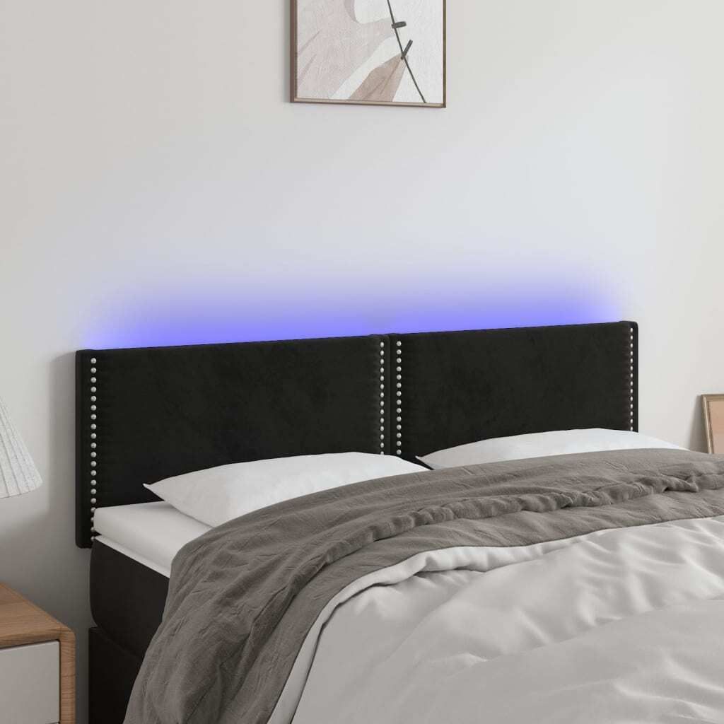 The Living Store LED Kopfteil Schwarz 144x5x78/88 cm Samt