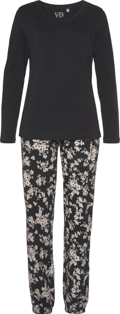 Vivance Dreams Pyjama 2 -teilig schwarz-weiß geblümt Größe 36/38