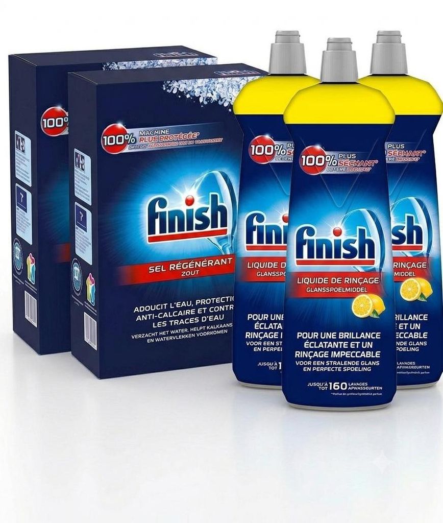 Finish Geschirrspülsalz 2 x 4 kg + Finish Klarspüler Produktbild 