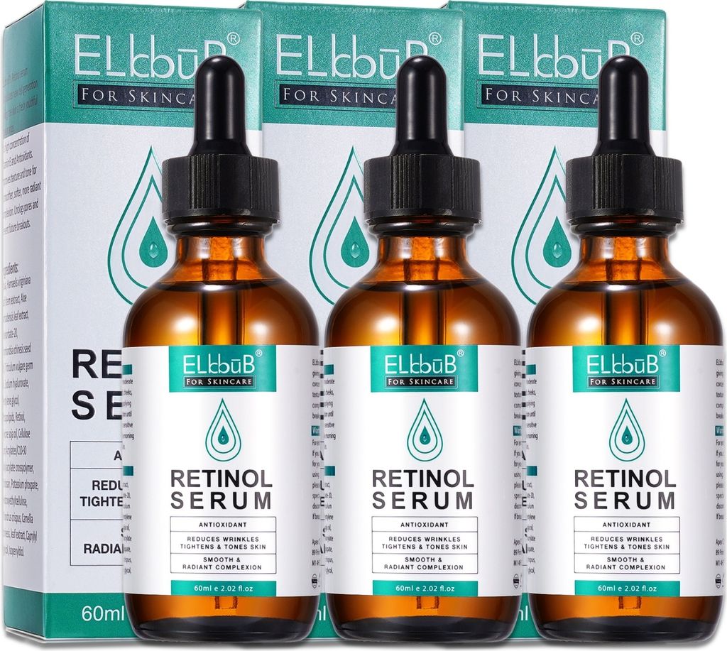 Retinol Serum mit Vitamin E Anti Falten Anti-Aging Gesichtsserum Bio Vegan 3x 60ml