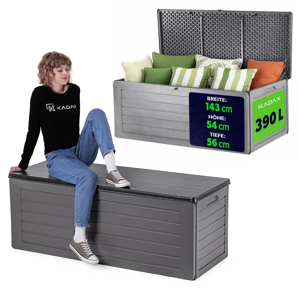 KADAX Boîte de rangement 390 L gris foncé en polypropylène aspect bois