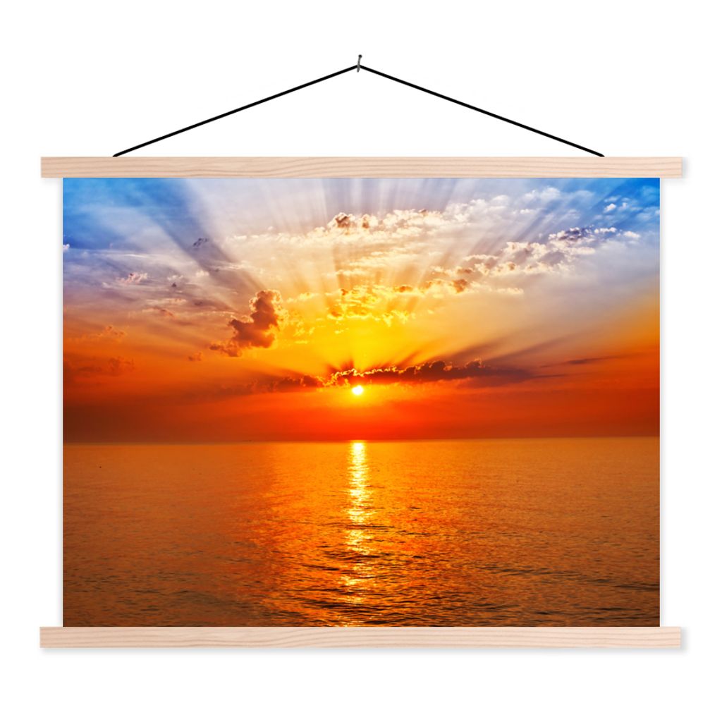 MuchoWow Textilposter Sonnenuntergang - Meer - Himmel - Orange - Horizont - Wasser 60x45 cm mit holzfarbenen Rahmen - Bild