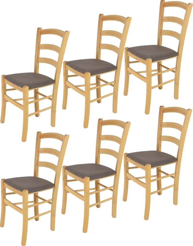 t m c s Tommychairs - 6er Set Stühle VENICE für Küche und Esszimmer, robuste Struktur aus lackiertem Buchenholz Farbe Naturfarben und gepolstert...