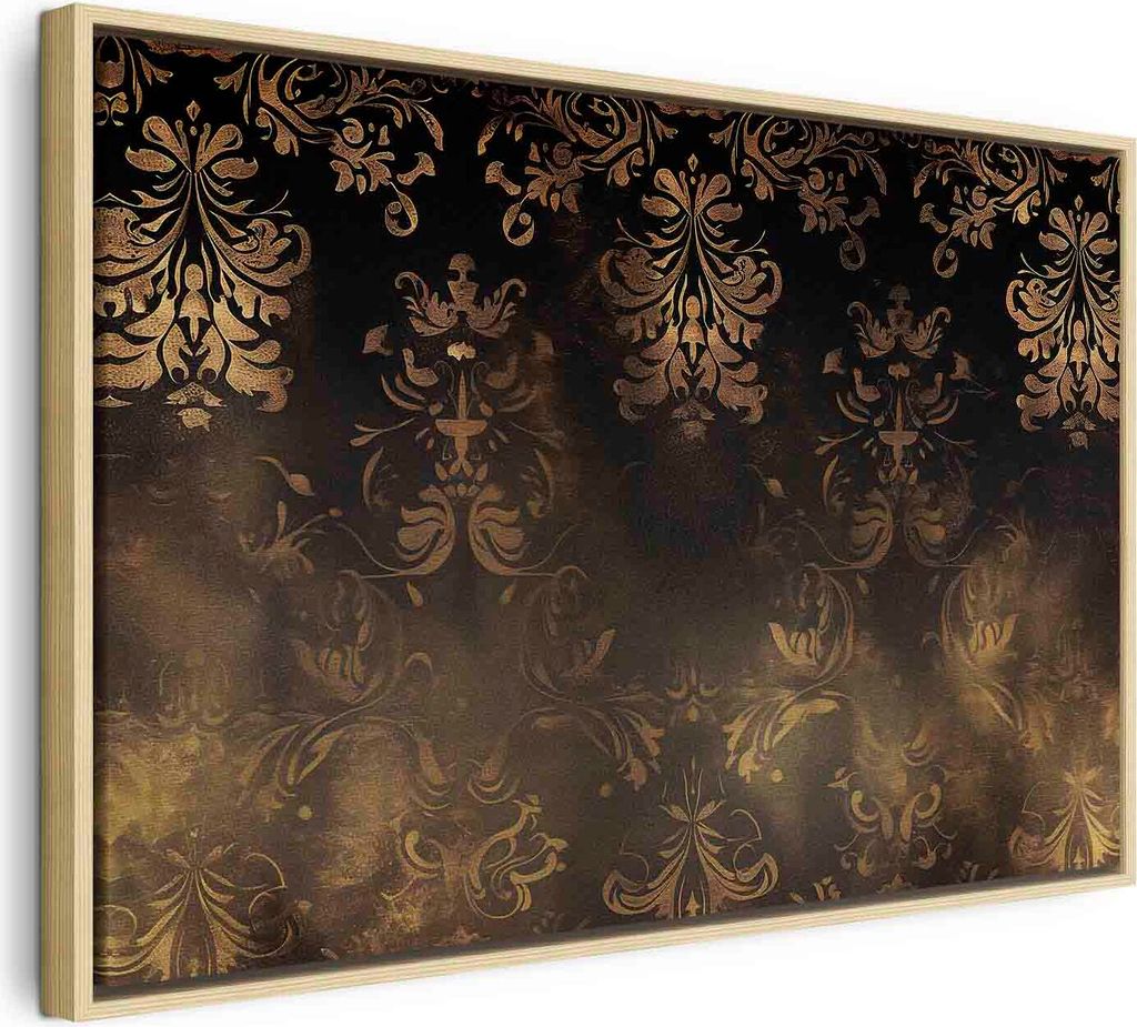 Italienischer Leinwand Leinwandbild - Baroque Ornaments in Patinated Gold and Browns: Retro Motif 90x60 cm Muster f-H-10017-b-a