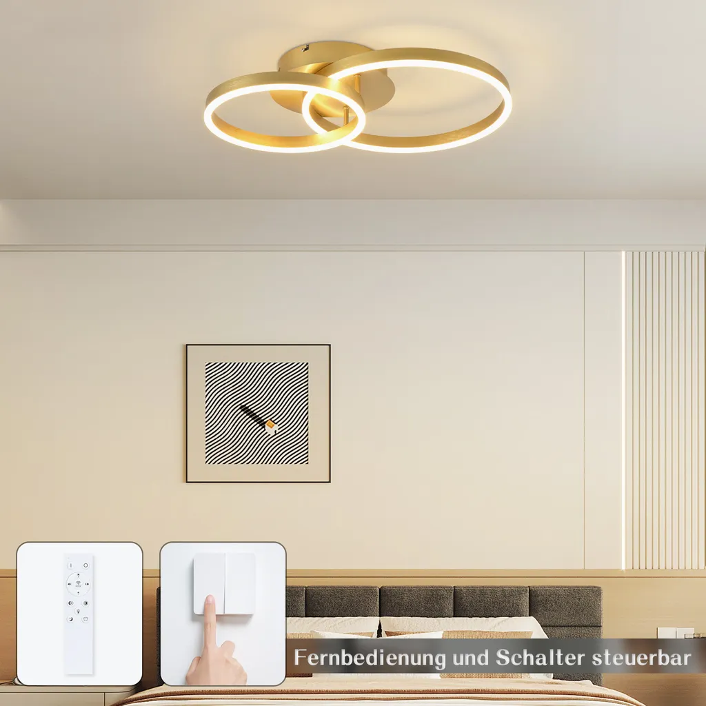 ZMH Plafonnier LED Salon Dimmable Or 46W avec Télécommande Design - 7