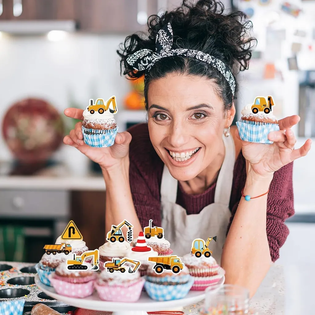 1 set Toppers per torta per feste da costruzione Toppers per escavatore multi bulldozer per la decorazione della torta per feste di buon compleanno del ragazzo Fornura fai da te  15