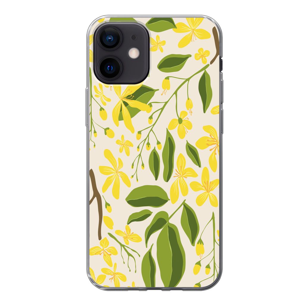 MuchoWow Handyhülle Schutzhülle Hülle für iPhone 12 Blume - Gelb - Muster Silikon Softcase Handy Hülle - Schutzhülle