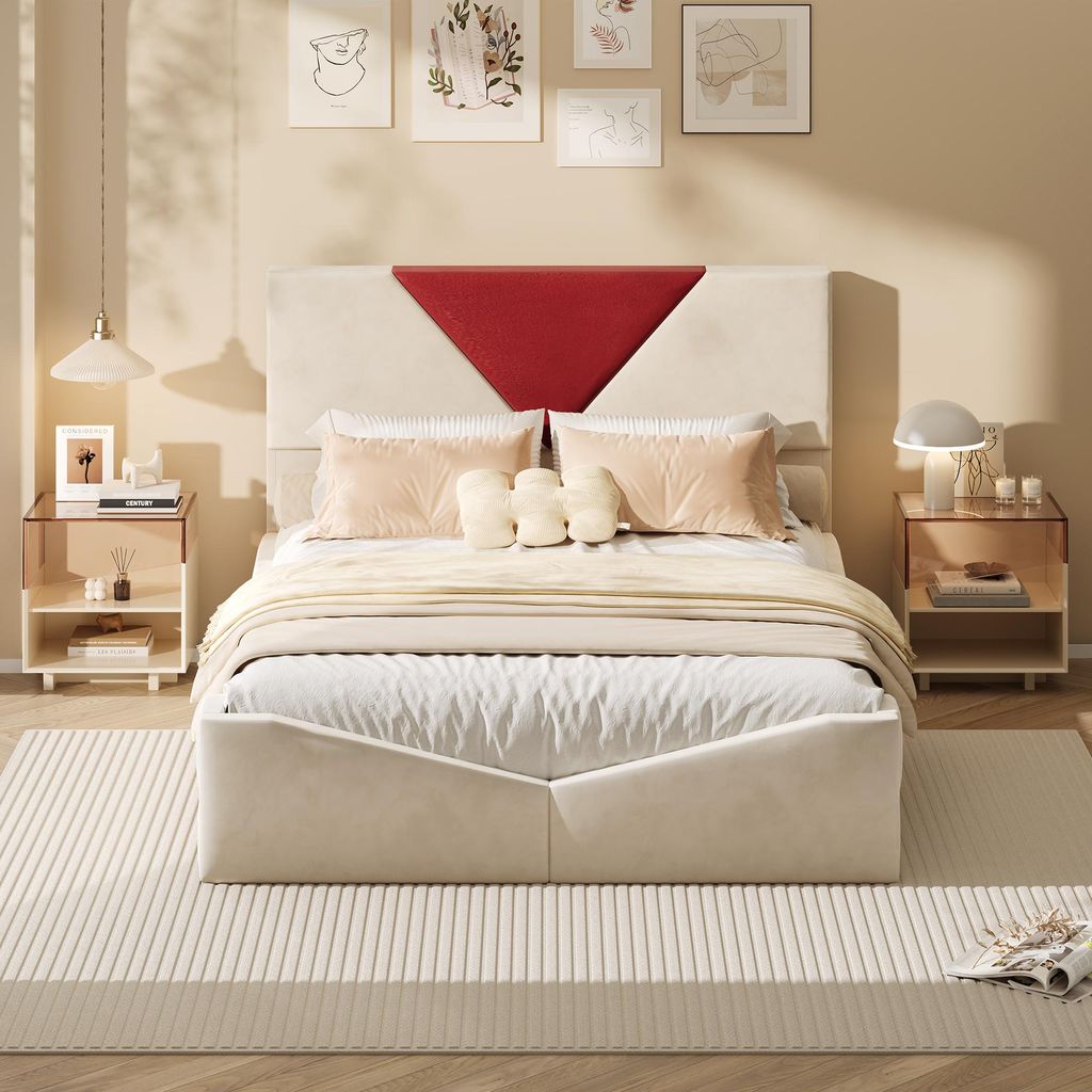Letto imbottito ProximaX 140x200 cm in velluto bianco crema Immagine del prodotto 