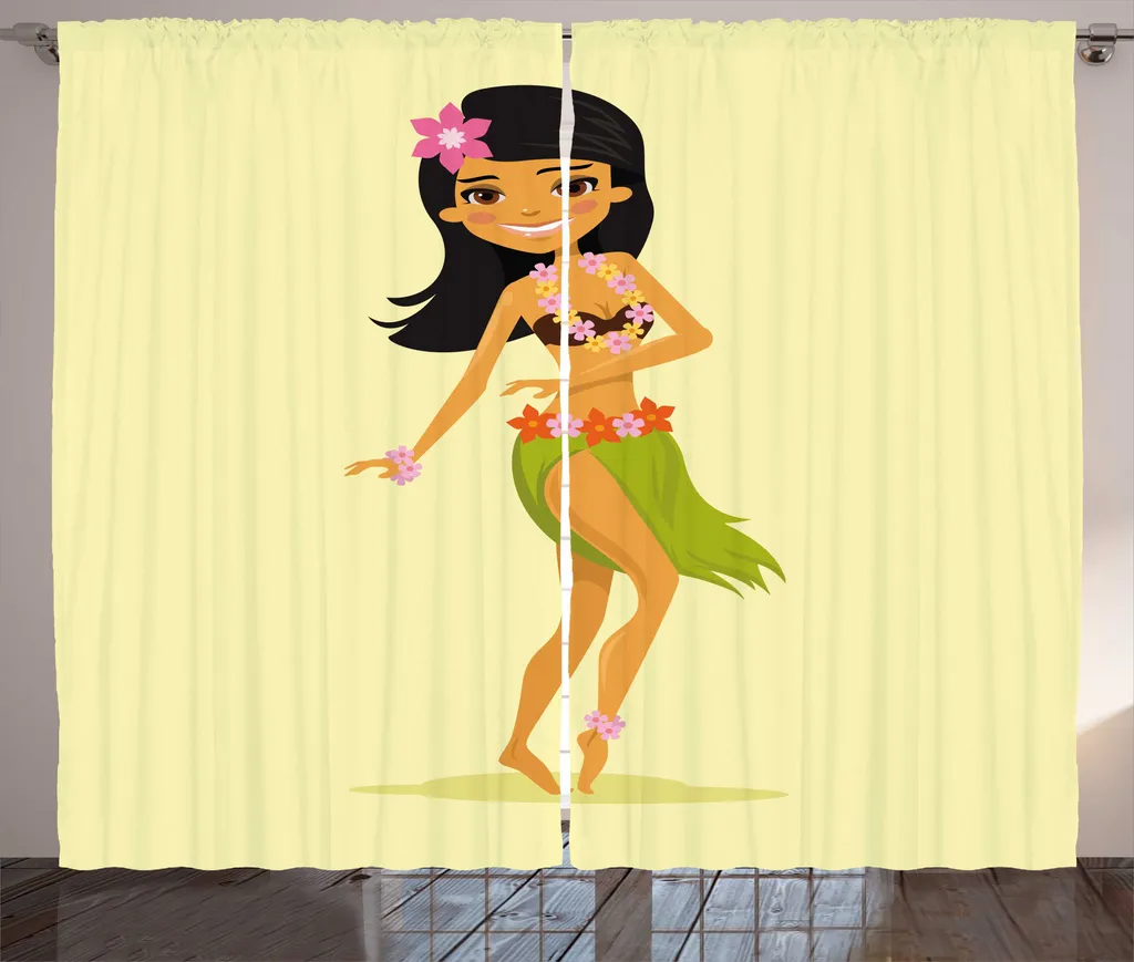 ABAKUHAUS Luau Rideau Rustique Danseuse Hawaïenne à Fronces 280x225 cm