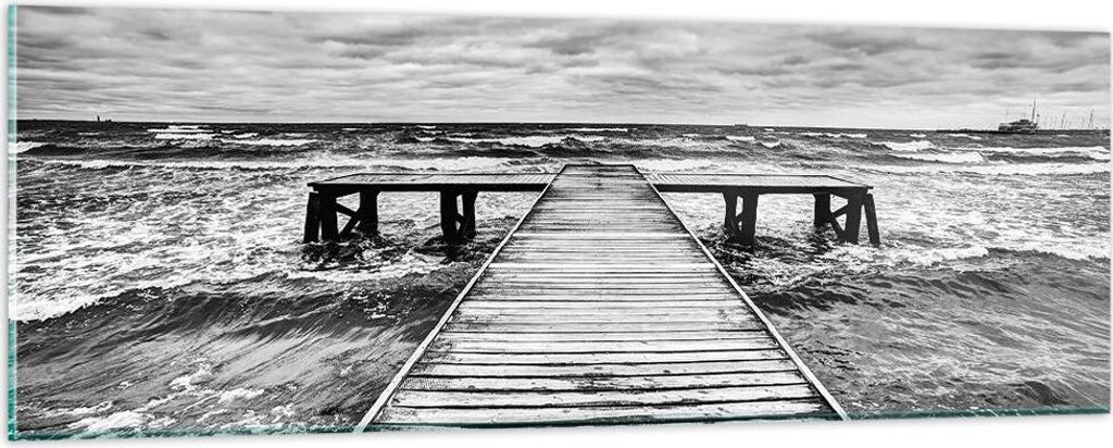 Bilder auf glas - Brücke Meer Welle - 90x30cm - Glasbilder - Wandbilder - Kunstdruck - zum Aufhängen bereit - Wanddekoration aus Glas - Glas Bild...