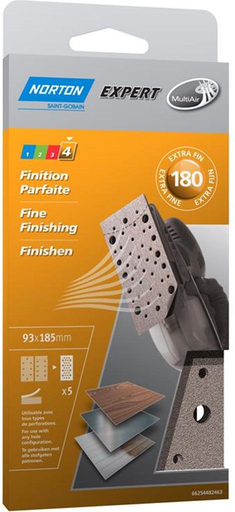 Norton Expert Schleifpapier 93x185mm K180 5er VE Gelocht / Multi-Air