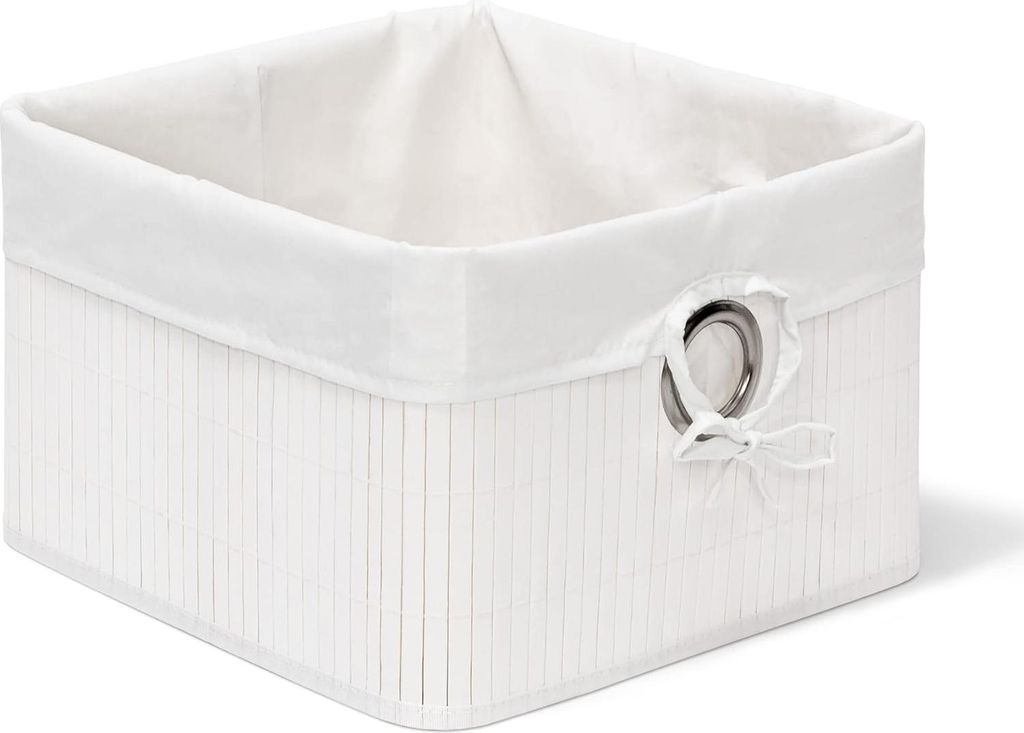 4x Aufbewahrungskorb weiß - Bambus - Korb mit Stoff - Aufbewahrungsbox für den Schrank