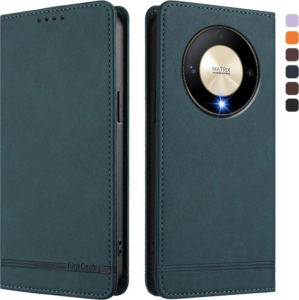 Hülle für Honor X9B/Magic6 Lite, Retro Kunstleder Ständer Klapphülle mit Kartenfächer und Magnetische Grün