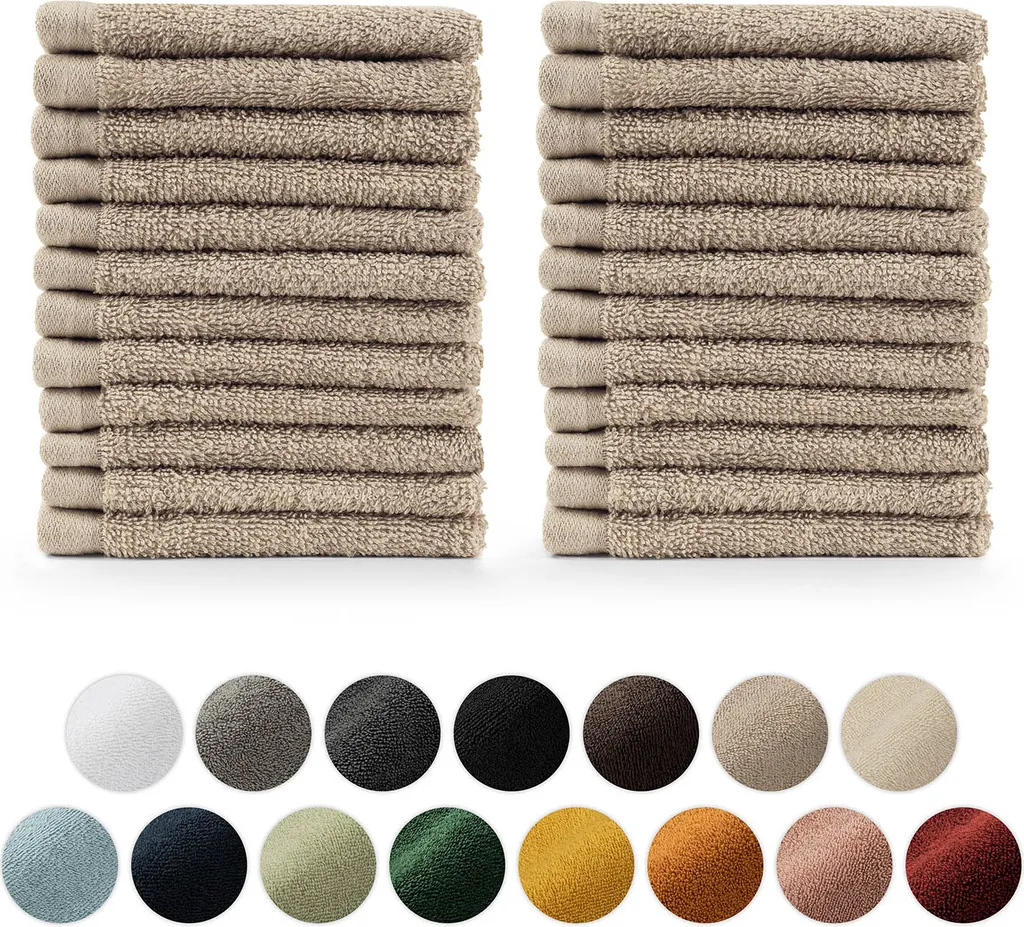 Set di asciugamani in spugna premium Blumtal con asole per appendere - Cotone Oeko-TEX, morbido, altamente assorbente - 24x asciugamani per gli ospiti (30x30 cm), tortora