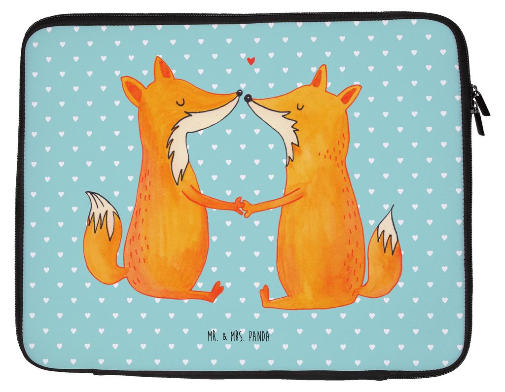 Mr. & Mrs. Panda Laptop Tasche Füchse Liebe 20 x 28 cm - Türkis Pastell - Geschenk, Ehefrau, Laptophülle, Hülle, Fuchs, Laptoptasche, Ehe, Fox