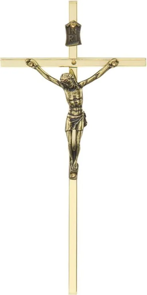 Petite croix murale chrétienne en laiton doré - Hauteur 13,5 cm élégante