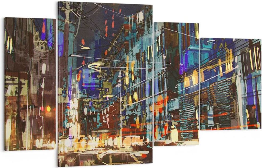 Bild auf Leinwand - Leinwandbild - Stadt Nacht Straße - 120x70cm - Wand Bild - Wanddeko - Leinwanddruck - Bilder - Kunstdruck - Wanddekoration - L...