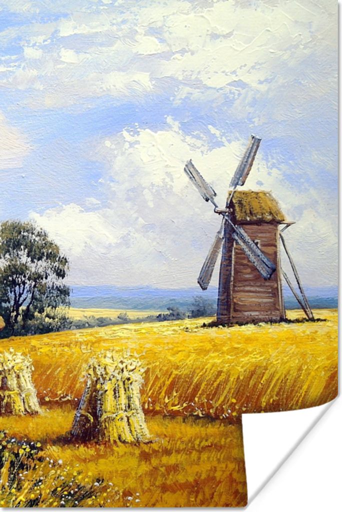 MuchoWow Poster Gemälde - Bauernhof - Mühle - Ölfarbe 80x120 cm - Papierdruck