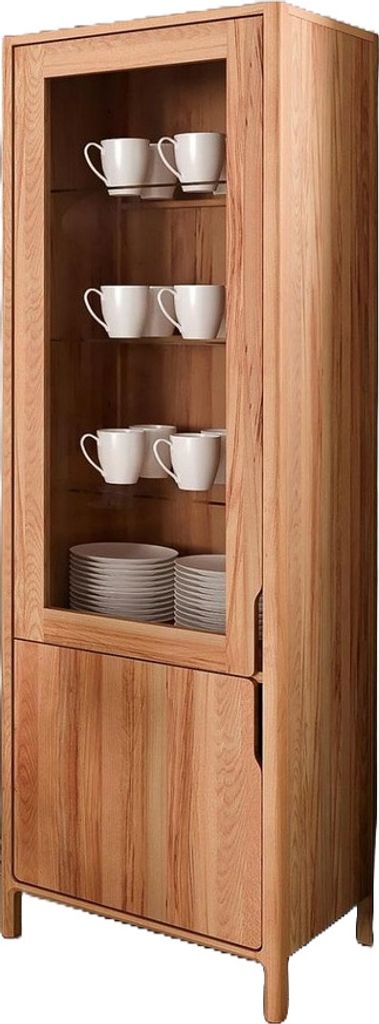 Vitrine Swig aus Kernbuche massiv geölt 59x188 cm mit 1 Tür und 1 Glastür