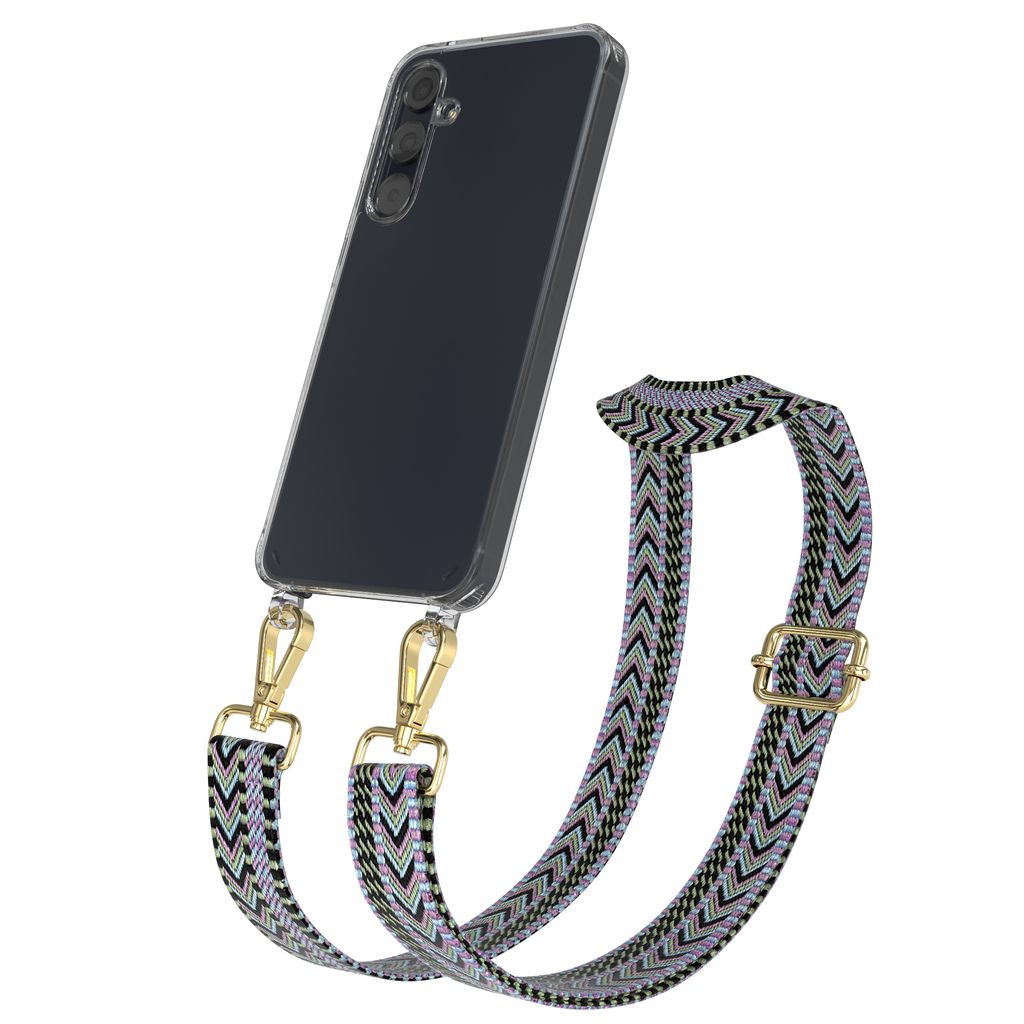 EAZY CASE Handykette - Verstellbarer Trageriemen kompatibel mit Samsung Galaxy A55, Handykordel mit transparenter Silikon-Hülle, Band in Lila