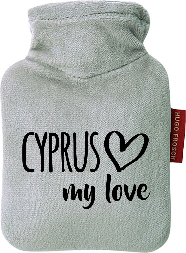Huuraa Mini-Wärmflasche Cyprus my love 0,2 Liter Grey Mini Veloursbezug Taschenwärmer Geschenkidee