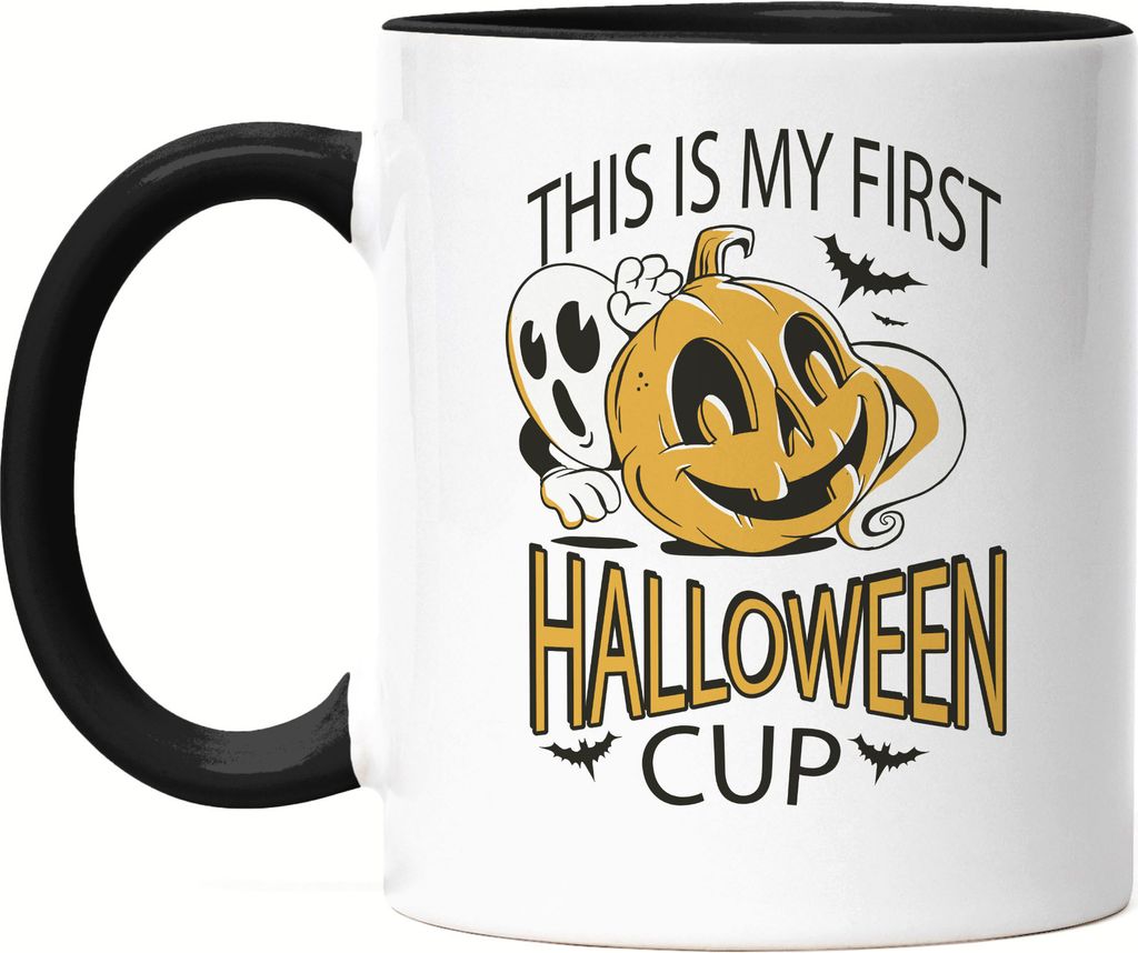 This Is My First Halloween Cup Tasse Schwarz Geist Gespenster Spooky Treak Or Treat Oktober Cup Mug Kürbis Kürbiskopf