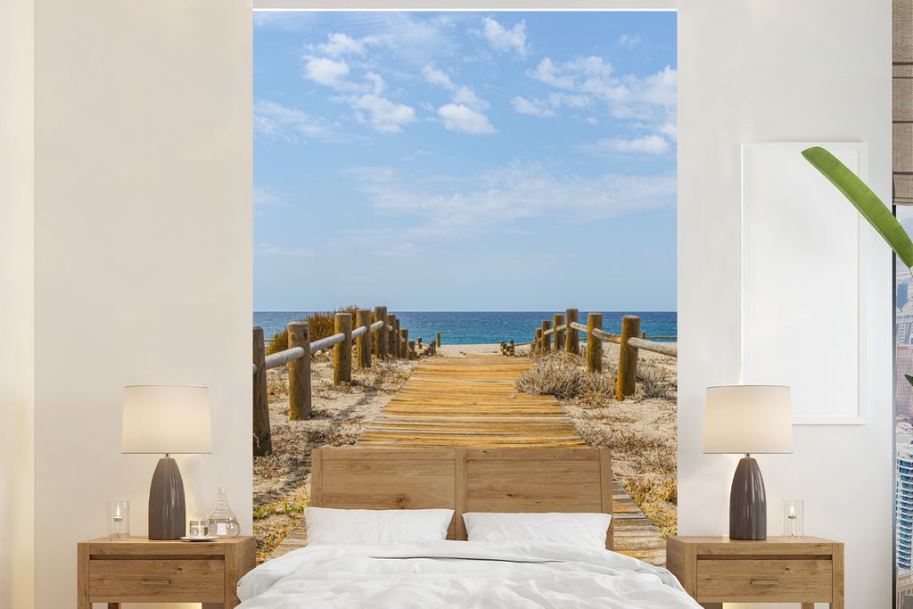 MuchoWow Fototapete für Wohnzimmer oder Schlafzimmer Wandtapete Vinyl Motivtapete Strand - Weg - Sommer - 225x350 cm - Schlafzimmer tapete