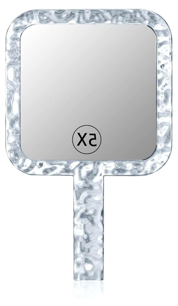 Doppelseitiger Handspiegel mit 1 x / 5-facher Vergrößerung und Griff, Acryl, 15,5 x 25,4 cm, quadratisch, transparent, 1 Stück