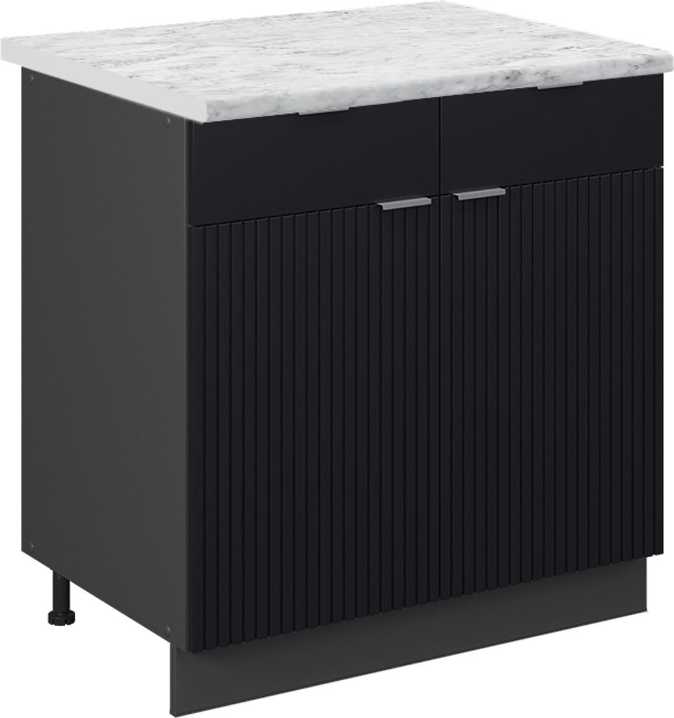Küchenunterschrank Vicco Fame-Line Schwarz gestreift 80 cm , AP Marmor, Model 50673
