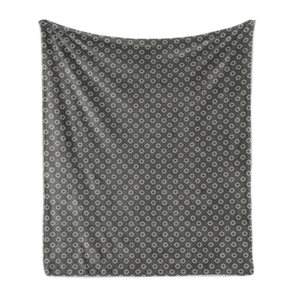 ABAKUHAUS Coperta in morbido pile flanella, forme e pois insoliti, soffice peluche per interni ed esterni, 125 x 175 cm, grigio scuro e guscio d'uovo