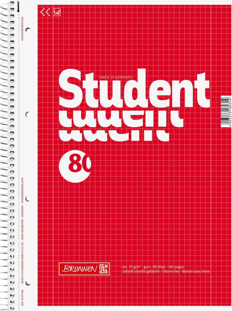 BRUNNEN 1067928 Collegeblock Student A4 kariert, mit Immagine del prodotto 