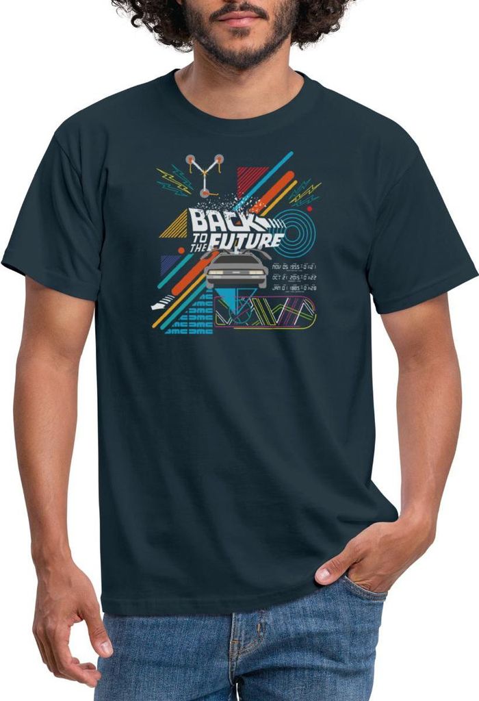 Spreadshirt Zurück In Die Zukunft Logo Delorean Auto Zeitmaschine Männer T-Shirt, 3XL, Navy