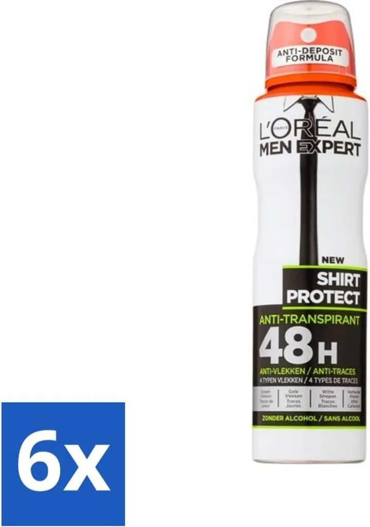 L'Oréal Men Expert Shirt Protect Déodorant 150ml - Lot de 6 Atomiseurs