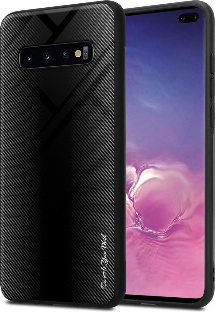 Cadorabo Hülle für Samsung Galaxy S10 PLUS Schutz Hülle in Schwarz Handyhülle TPU Etui Cover Case Tempered Glas