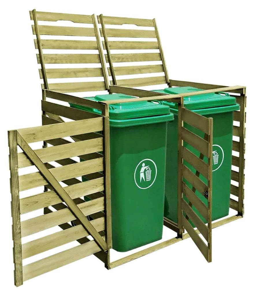 Mülltonnenbox für 2 Tonnen - Holz, grün imprägniert, 115 cm Höhe