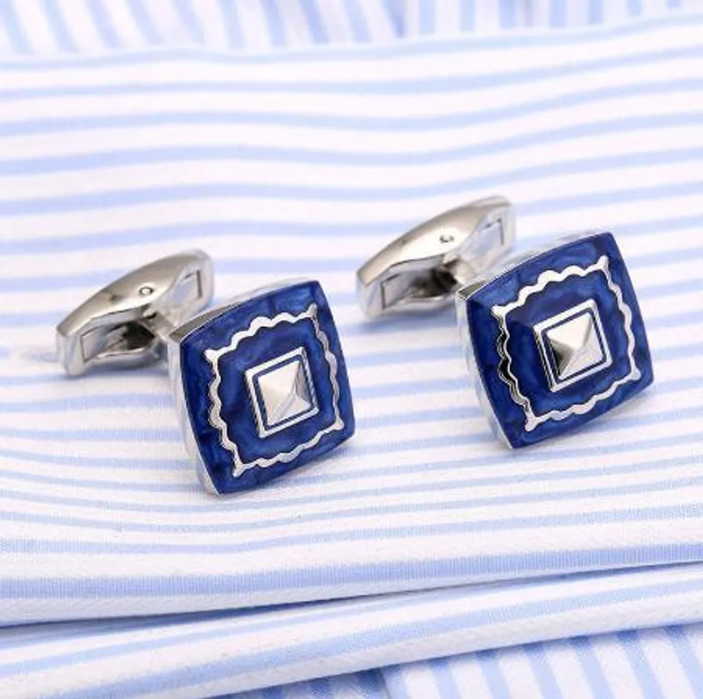 Boutons de manchette Pyramide bleue pour mariage et tenue de gala